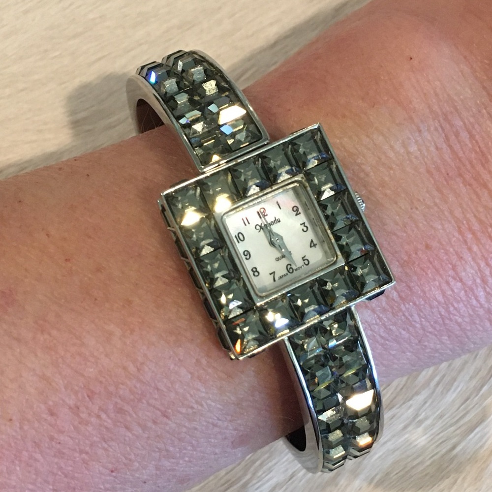Hinged Pewter Rhinestone Watch - Picture 7 of 7